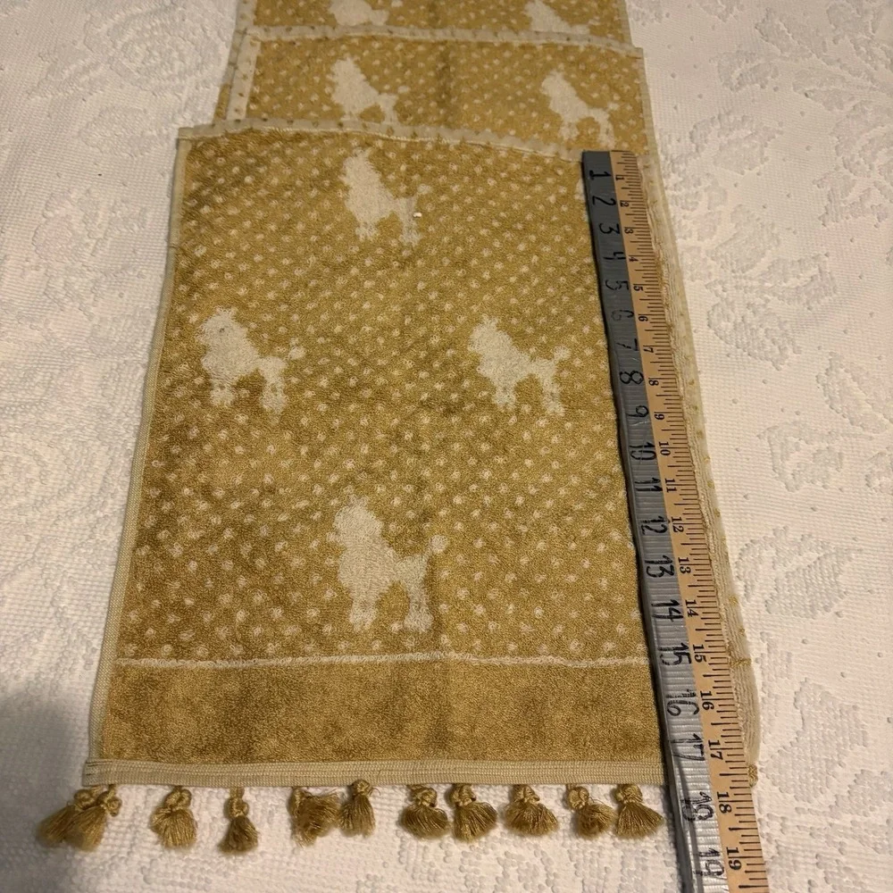 Poodle‎ Hand Towels Gold Cream All Over Print Fancy VTG 3 Fringed